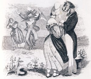 Der Bach und der Fluss - Fabeln von La Fontaine von Grandville