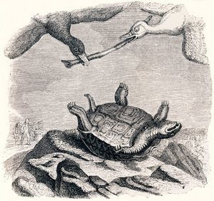 Die Schildkröte und die zwei Enten - Fabeln von La Fontaine von Grandville