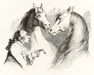 Gulliver spricht mit sprechenden Pferden im Land der Houyhnhnms, aus Gullivers Reisen von Jonathan Swift