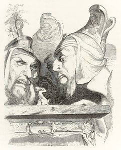 Gulliver wird von den Bewohnern von Brobdingnag inspiziert, aus Gullivers Reisen von Jonathan Swift von Grandville