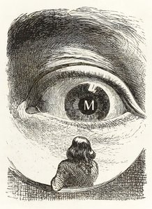 Gulliver wird von der Tochter des Bauern in Brobdingnag inspiziert, aus Gullivers Reisen von Jonathan Swift von Grandville