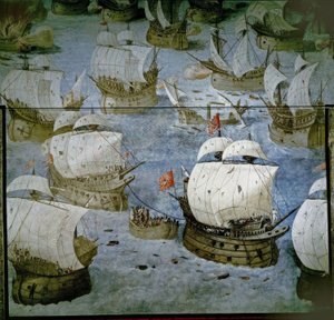 Seeschlacht bei den Azoren (1571) – Eroberung der dritten Insel – Fresko 1585 – restauriert