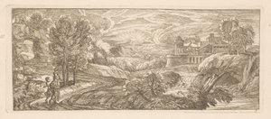 Flusslandschaft mit zwei wandelnden Figuren von Gérard Audran