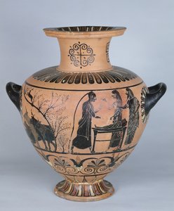 Archaische ionische Hydria, die Hermes darstellt, der vorgibt zu schlafen, aus Cerveteri, ca. 530 v. Chr. von Greek