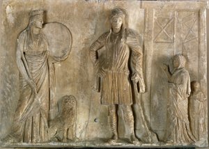 Griechische Kunst: „Phrygische Gottheiten Kybele und Attis, ihr Sohn und Geliebter“ von Greek