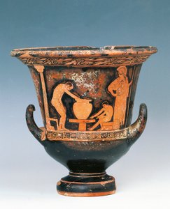 Krater zeigt Szene eines Töpfers bei der Arbeit unter dem Blick von Athena, rotfigurige Keramik aus Sizilien, Italien, Magna Graecia, 5. Jahrhundert v. Chr. von Greek