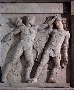 Magna Graecia: Metope mit Herakles und Amazone, Steinrelief, 5. Jahrhundert v. Chr. von Greek