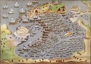 Schlacht von Navarino am 20. Oktober 1827, aus der Bildgeschichte des griechischen Unabhängigkeitskrieges von Greek School