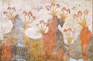 Zimmer der Lilien oder Frühling, Fresko von Akrotiri, Thera (heute Santorini), Griechenland, minoische Zivilisation