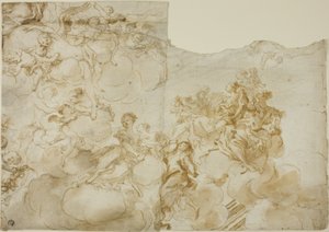 Weibliche Figuren mit Putti in Wolken von Gregorio de