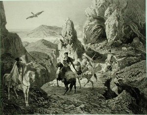 Eine Falkenjagd bei Jerewan, Armenien, Tafel 20 aus einem Buch über den Kaukasus, graviert von Eugene Ciceri (1813-90) und Adolphe Jean-Baptiste Bayot (1810-66), veröffentlicht von Alfred Leon Lemercier, Paris von Grigori Grigorevich (after) Gagarin