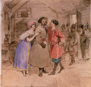 Szene aus der Oper Ein Leben für den Zaren von M. Glinka, Ende der 1830er Jahre von Grigori Grigorevich Gagarin