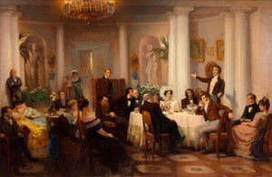 Puschkin und seine Freunde hören Adam Mickiewicz im Salon von Prinzessin Sinaida Wolkonskaja zu, 1899