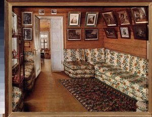 Der Empfangsraum in einem Herrenhaus - Gemälde von Grigori Vasilyevich Soroka (1823-1863), Öl auf Leinwand - Russische Kunst des 19. Jahrhunderts - Staatliches Freilichtmuseum für Geschichte und Kunst, Pskov (Russland) von Grigori Vasilievich Soroka