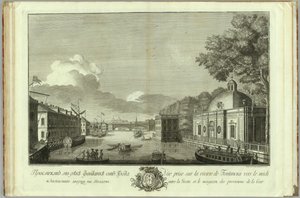 Blick auf den Fontanka-Fluss vom Grotto-Buch zum 50. Jahrestag der Gründung von St. Petersburg, 1753 von Grigory Anikeevich Kachalov