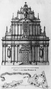 Fassade und Grundriss der Verkündigungskirche in Messina, Stich von Guarino Guarini (1624-1683), Italien von Guarino Guarini