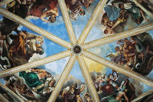 Fresken von Pier Francesco Mazzucchelli, bekannt als Morazzone, und Giovanni Francesco Barbieri, bekannt als Guercino, Innenraum des Doms von Piacenza, Emilia-Romagna