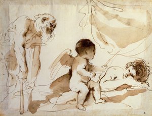 Mann auf Krücken, Amor und schlafende Venus von Guercino