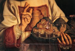 San Marino beim Segnen der Stadt, die er in der Hand hält von Guercino