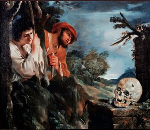 Die Hirten von Arkadien, Männer um ein Grab auf der griechischen Insel Peloponnes (Vanitas) von Guercino