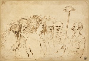 Gruppe von Figuren mit Eule auf einem Pfahl von Guercino