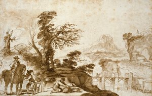 Landschaft mit Reiter und Brücke, frühes 17. Jahrhundert