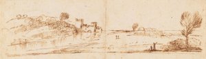 Panoramalandschaft mit einem Fluss von Guercino