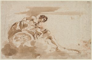 Venus und Amor in einem Wagen