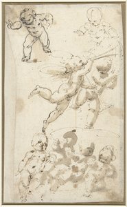 Putti und ein schwebender Engel von Guglielmo Caccia