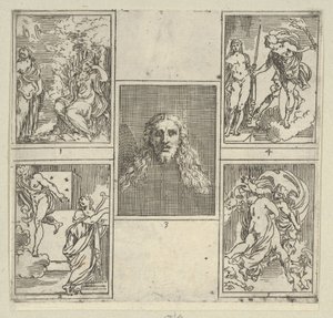 Fünf nummerierte Szenen, jede nach einem Maler in der Accademia Degl