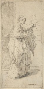 Mädchen, das ein Kissen trägt, im Profil nach rechts gesehen, 1590-1690 von Guido Reni