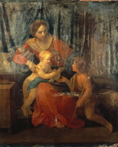 Madonna und Kind mit Johannes dem Täufer in einem Innenraum, ca. 1640
