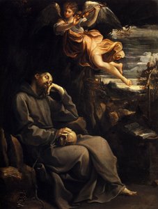 Der heilige Franziskus wird vom musikalischen Engel getröstet, 1606-1607 von Guido Reni