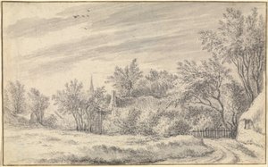 Dorfweg mit Kirchturm in der Ferne von Guillam Dubois