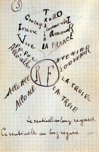 Kalligramm von Guillaume Apollinaire - in „Du coton dans les oreilles“, handschriftliches Manuskript von 17 Blättern von Guillaume Apollinaire