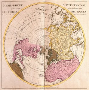Karte der nördlichen Hemisphäre, Beschreibung des arktischen Landes (Starkes Wasser) von Guillaume Delisle