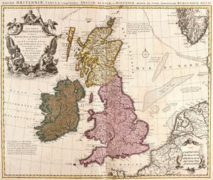Karte der Britischen Inseln, Königreiche England, Schottland und Irland (Radierung)