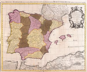 Karte der Iberischen Halbinsel, Königreiche Portugal und Spanien (Radierung)