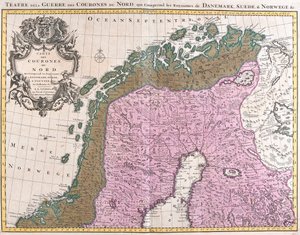 Karte der nordischen Länder, Königreiche Dänemark, Schweden und Norwegen