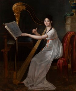 Porträt von Adèle Papin beim Harfespielen