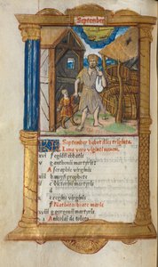Gedrucktes Stundenbuch (Gebrauch von Rom): fol. 10v, September Kalenderillustration von Guillaume Le Rouge