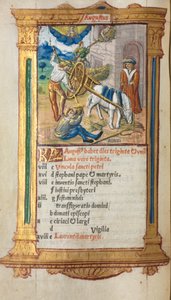 Gedrucktes Stundenbuch (Gebrauch von Rom): fol. 9v, August Kalenderillustration von Guillaume Le Rouge