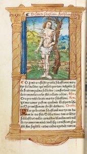 Gedrucktes Stundenbuch Gebrauch von Rom: fol. 102v, St. Sebastian