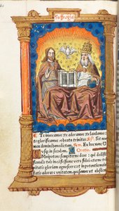 Gedrucktes Stundenbuch Gebrauch von Rom: fol. 94v, Die Dreifaltigkeit, 1510 von Guillaume Le Rouge