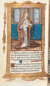 Gedrucktes Stundenbuch Gebrauch von Rom: fol. 98v, St. Johannes der Evangelist von Guillaume Le Rouge
