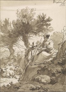 Landschaft mit Hirte und Hirtin und ihren Schafen von Guillaume Saint