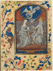 Blatt aus einem Stundenbuch: Jungfrau und Kind auf dem Thron, ca. 1470-1480 von Guillaume Vrelant