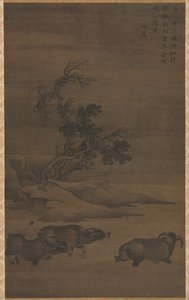 Hirtenjungen und Büffel in Landschaft
