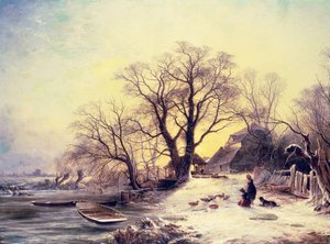 Figuren vor einem Cottage im Winter