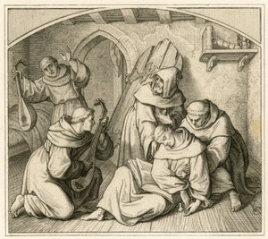 Martin Luther ist bewusstlos in seiner Klosterzelle, zusammen mit anderen Mönchen, die Laute spielen von Gustav Ferdinand Leopold Konig